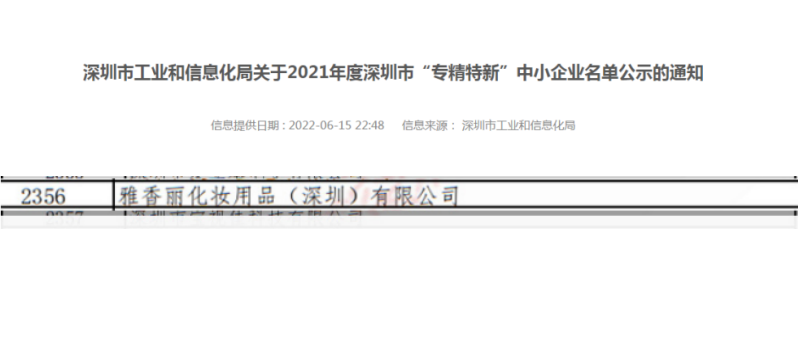 蜜桃在线视频精品化妆用品（深圳）有限公司荣获2021年度深圳“专精特新”企业